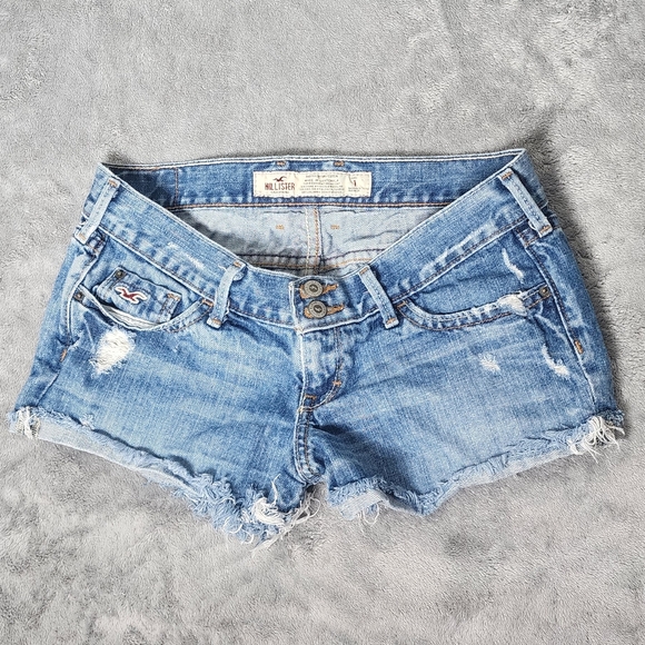 Hollister Junior's Size 1 Shorts Denim Jeans Washed Blue Frayed 100% Cotton Y2k - Picture 6 of 8